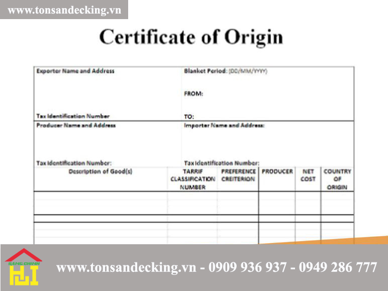 Certificate of Origin – CO