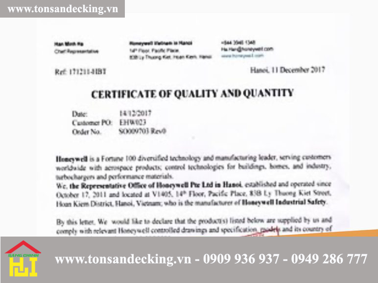 Certificate of Quality – CQ