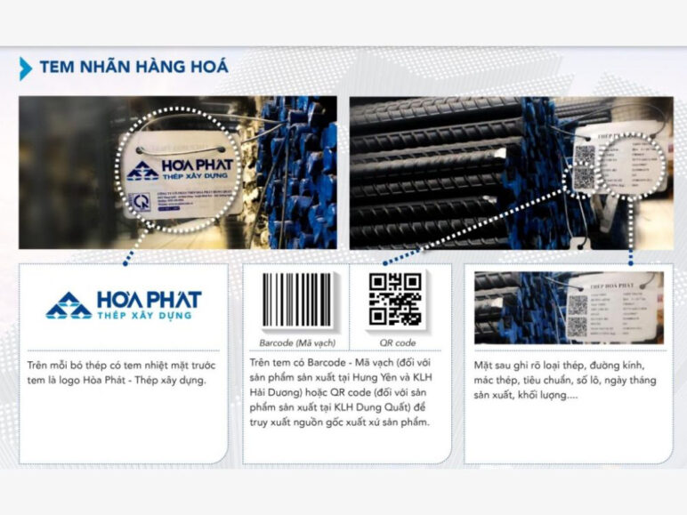 Dấu hiệu tem nhãn, mã vạch, QR code nhận biết thép Hòa Phát chính hãng