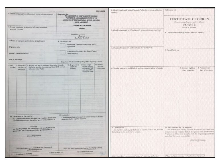 Mẫu giấy chứng nhận xuất xưởng C/O form A, B mới nhất