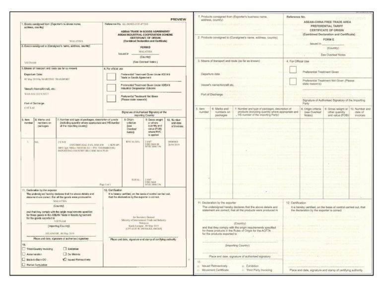 Mẫu giấy chứng nhận xuất xưởng C/O form D, E mới nhất