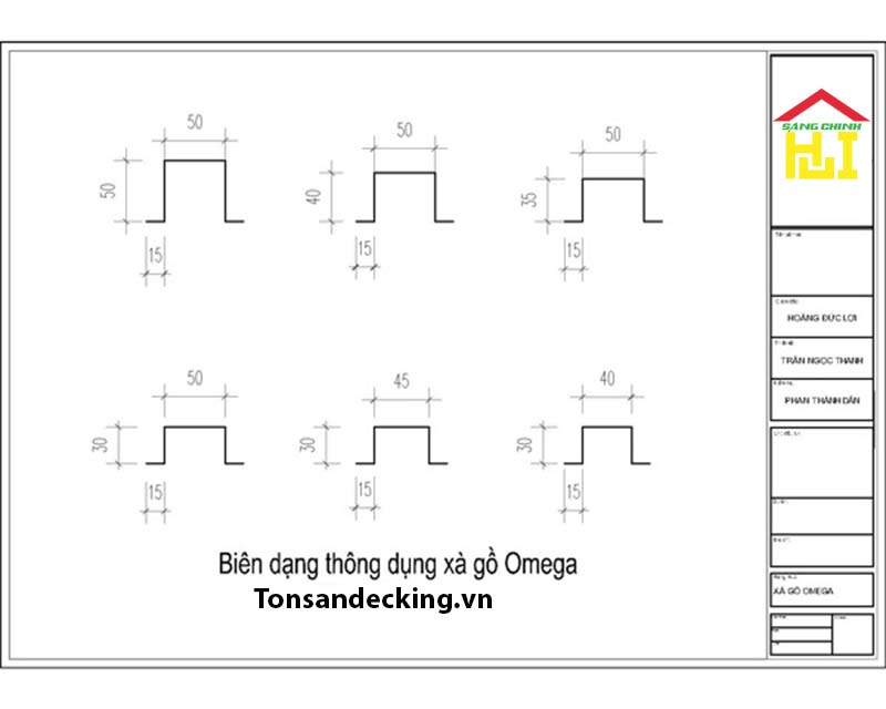 Biên dạng thông dụng xà gồ Sáng Chinh Steel đang sản xuất