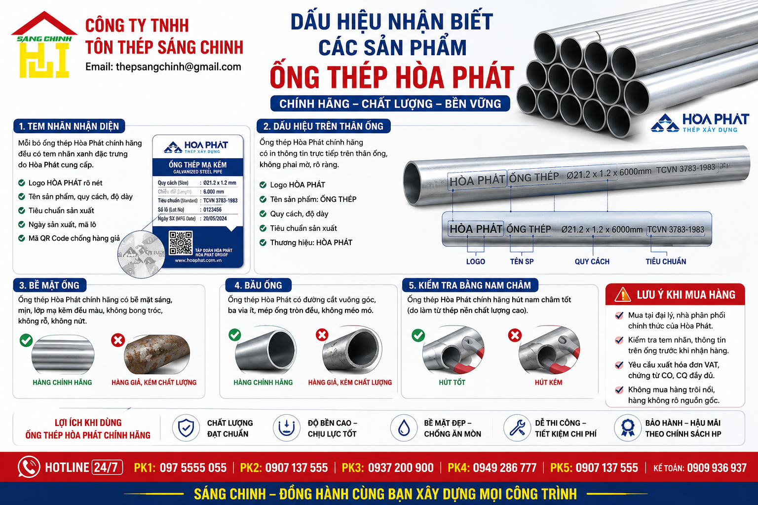 Dấu hiệu nhận biết các sản phẩm Ống thép Hòa Phát
