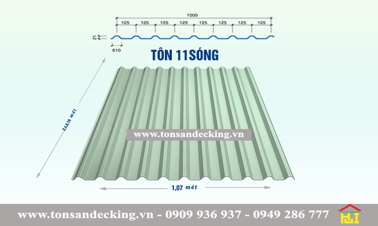 Kích thước tôn 11 sóng