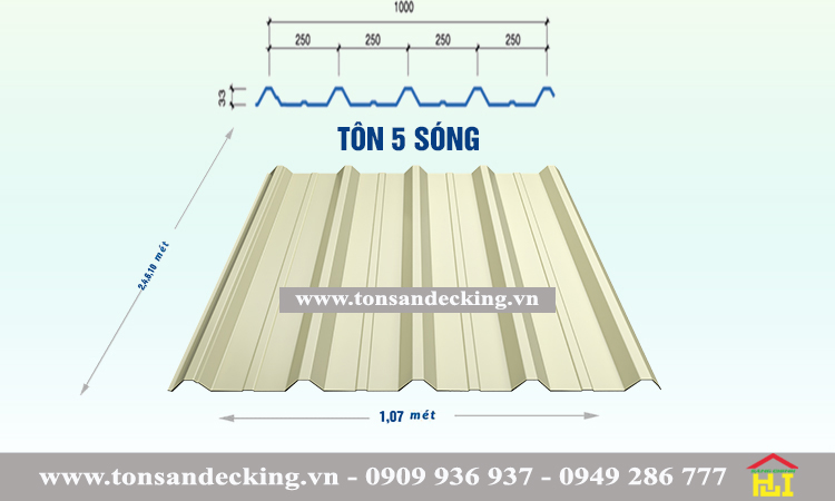 Kích thước tôn 5 sóng