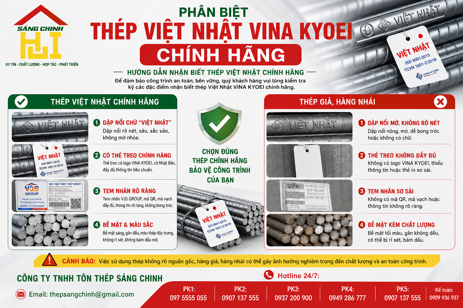 Phân Biệt Thép Việt Nhật VINA KYOEI Chính Hãng
