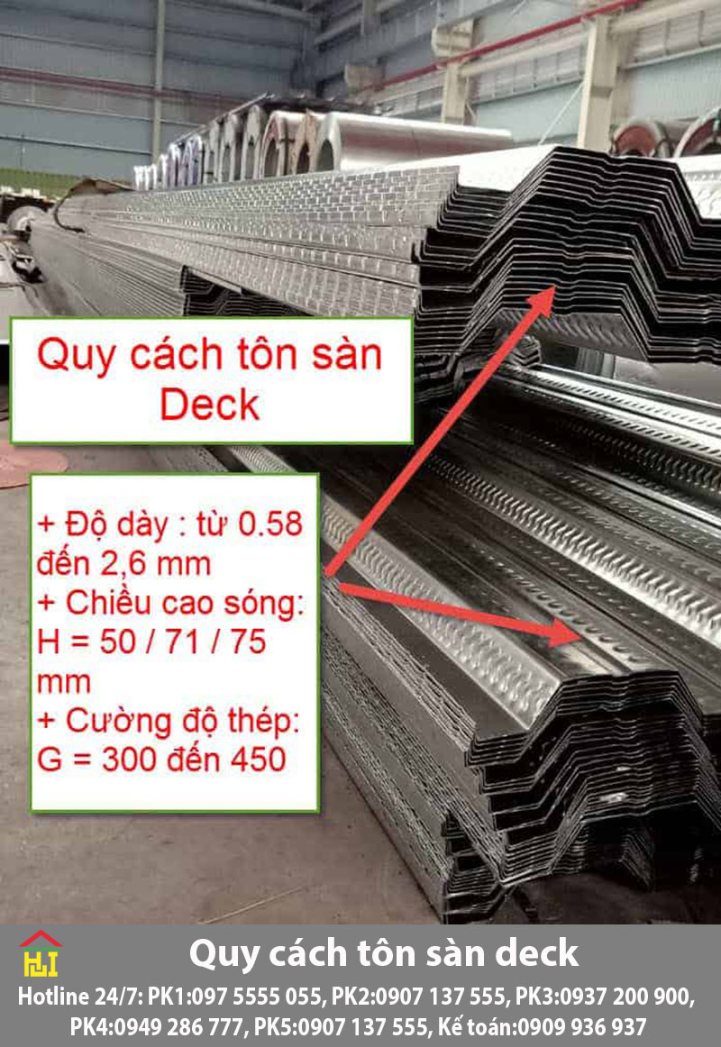 Quy cách và thông số kỹ thuật của tôn sàn deck