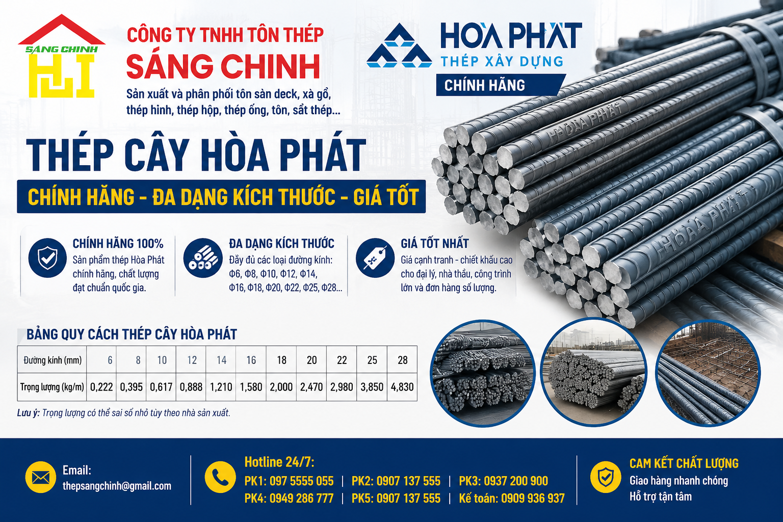 Thép cây Hòa Phát chính hãng - đa dạng kích thước - giá tốt