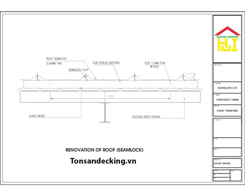 Mặt cắt mái tôn 3 lớp sử dụng xà gồ phụ