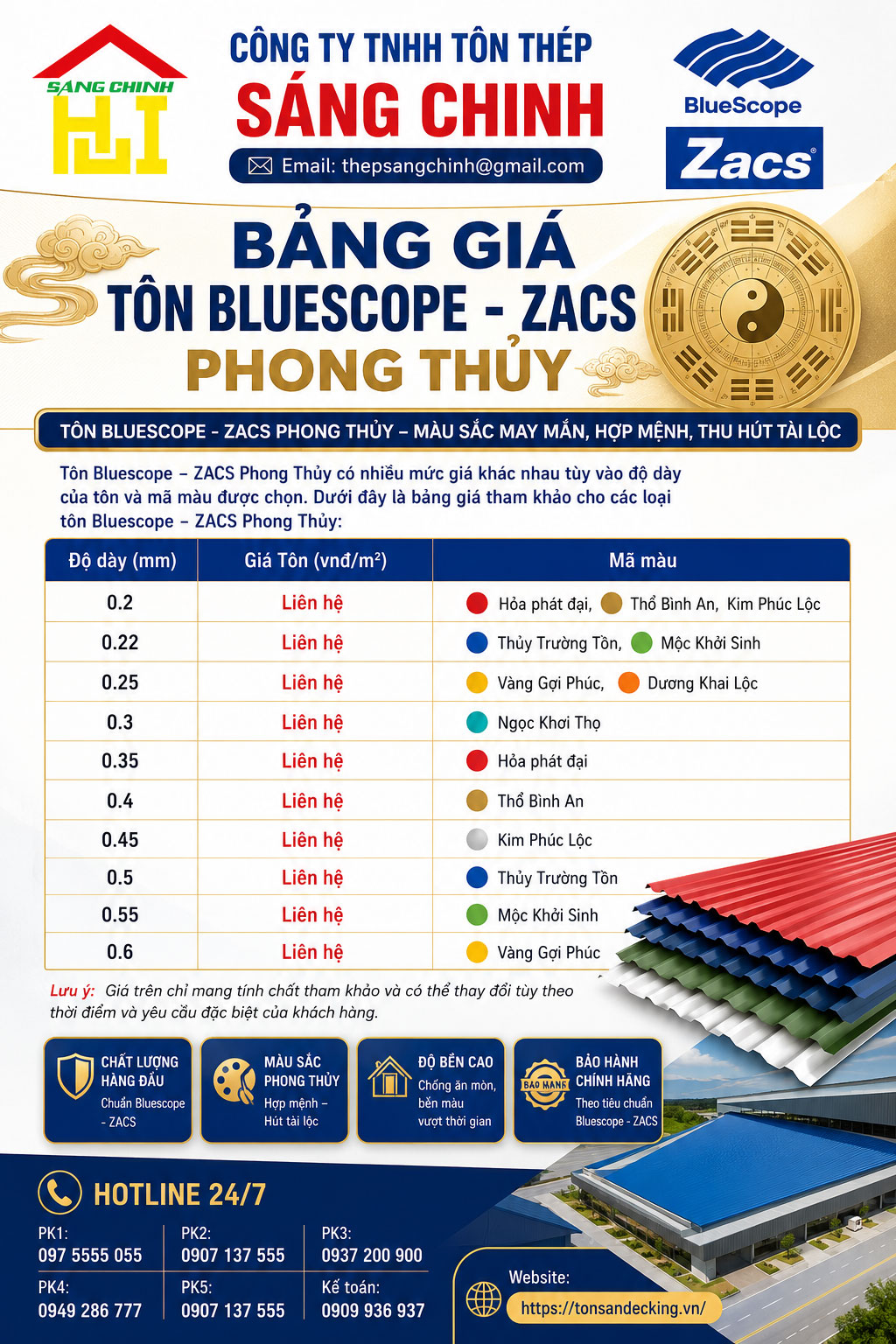 Bảng Giá Tôn Bluescope - ZACS Phong Thủy